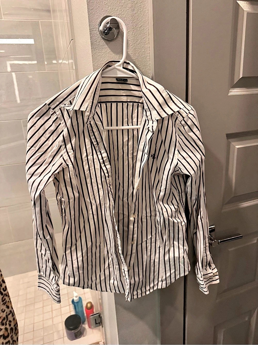 Lauren Ralph Lauren Striped Button Down Shirt in White & Brown Size Small